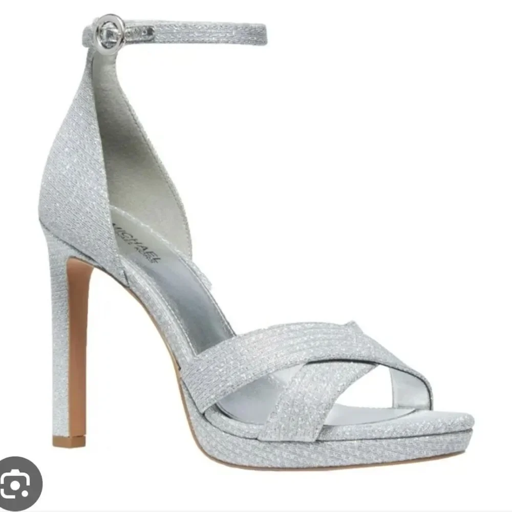 Michael Kors Women's Alexia Sandal Glitter Silver Heeled Sandal